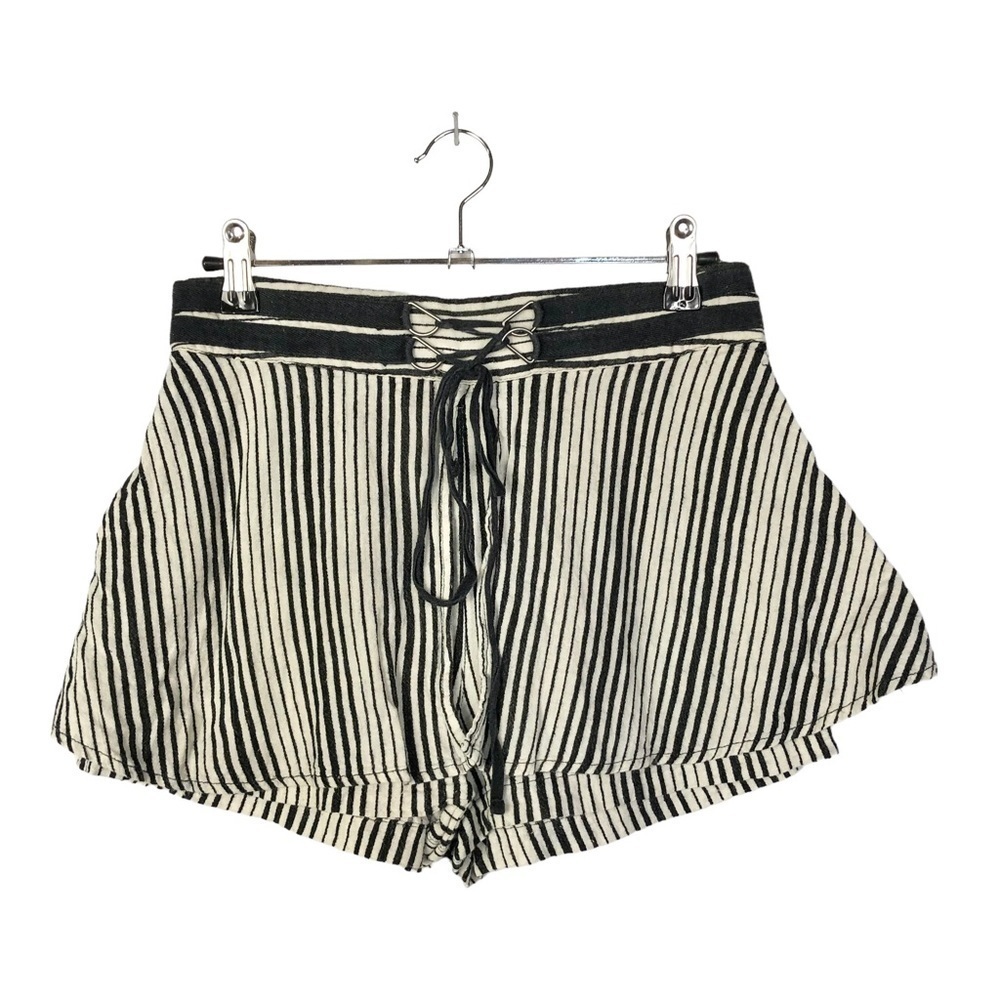 Free People Black & White Stripe High Rise Linen Layered Shorts‎ 0